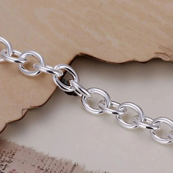 925 Sterling Silver Chunky Link Bracelet Silver Large Chain Link Bracelet - Picture 2 of 4